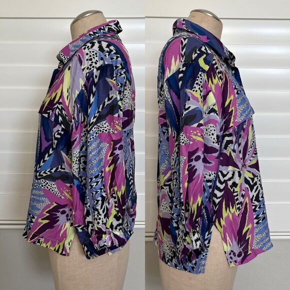 Marie Oliver Multiprint Boxy Button Front Blouse Size XS, silk blend, 1/2 sleeve - Picture 2 of 8